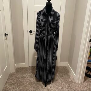 Savanna Jane Black and White Striped Long Sleeve Dress